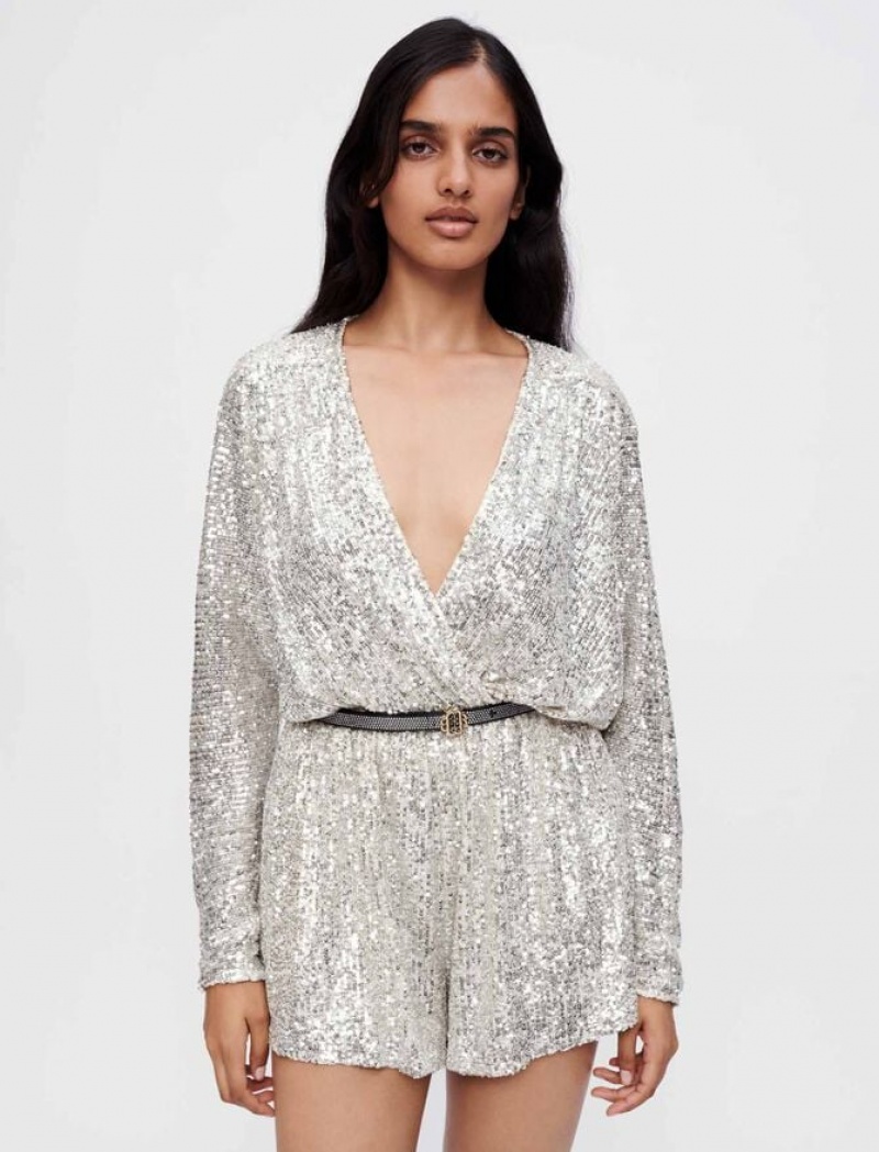 Maje Sequinned playsuit Dames Zilver | ZFTNEQI-10